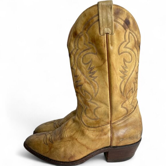 Boulet Leather Western Cowboy Boots Tan Marbled Men's 9 E - Picture 7 of 13